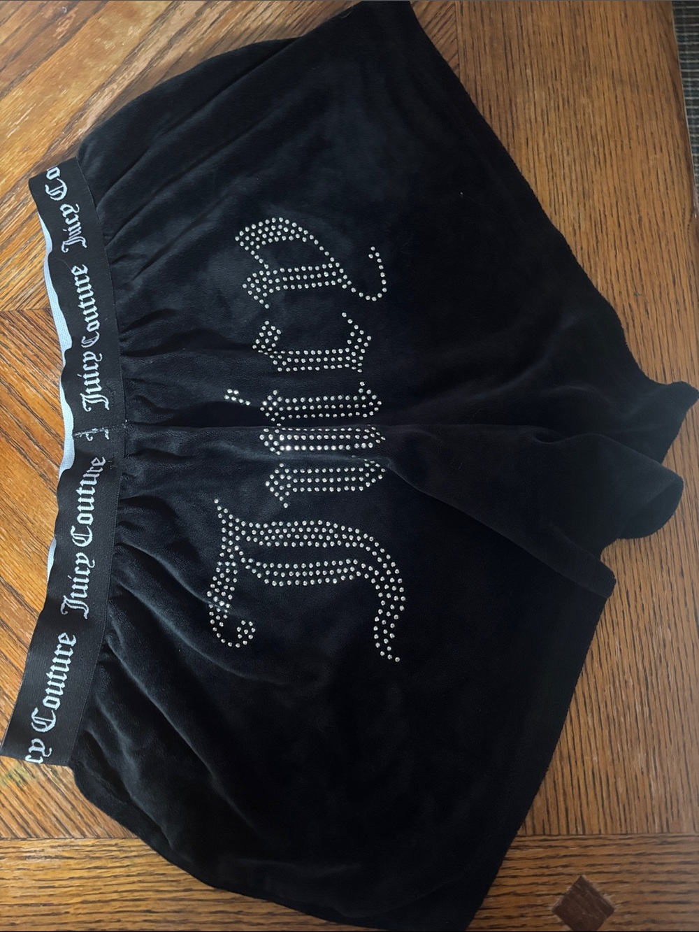 Juicy Couture Booty Shorts Black Velvet with Silver Rhinestones